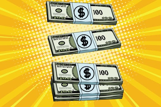 Packs of dollars money, pop art retro vector illustration