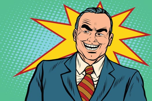 Evil boss laughs, pop art retro vector illustration