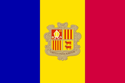 Andorran national official flag. Patriotic symbol, banner, element, background. Accurate dimensions. Flag of Andorra in correct size and colors, vector illustration