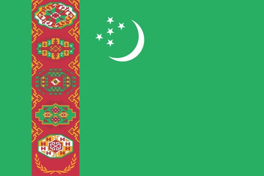 Turkmen national official flag. Patriotic symbol, banner, element, background. Accurate dimensions. Flag of Turkmenistan in correct size and colors, vector illustration