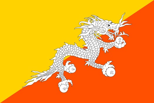 Bhutanese national official flag. Patriotic symbol, banner, element, background. Accurate dimensions. Flag of Bhutan in correct size and colors, vector illustration