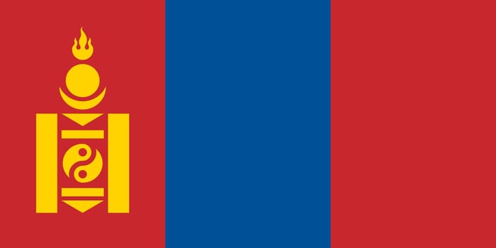 Mongolian national official flag. Patriotic symbol, banner, element, background. Accurate dimensions. Flag of Mongolia in correct size and colors, vector illustration