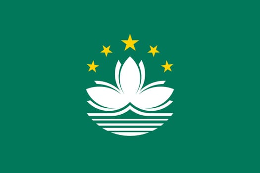Macanese official flag. Patriotic chinese symbol, banner, element, background. Macau is special region of PRC. Flag of Macau in correct size and colors, vector illustration