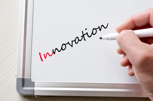 Human hand writing innovation on whiteboard