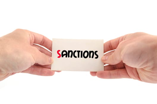 Sanctions text concept isolated over white background