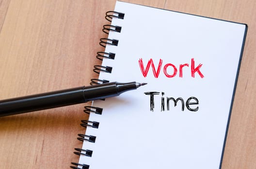 Work time text concept write on notebook