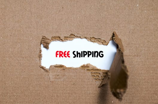 The word free shipping appearing behind torn paper