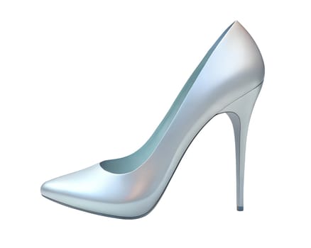 A sleek and shiny holographic 3D icon of a high heel shoe, isolated on white background. Perfect for fashion, beauty, and modern design themes.