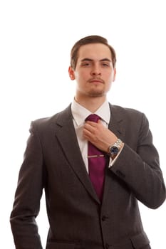 An elegant man wearing a suit on white background