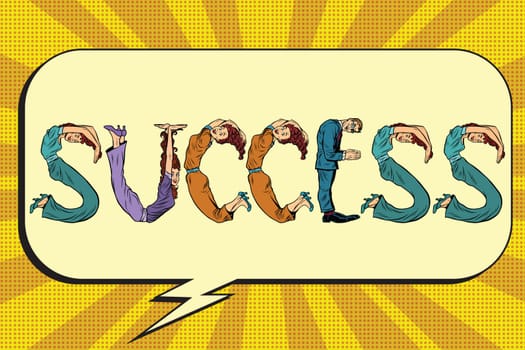 Success, letters business people, pop art retro vector illustration. businessman font