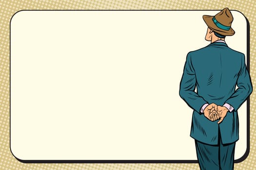Retro man back near the billboard, pop art vector illustration