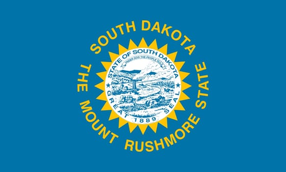 South Dakotan official flag, symbol. American patriotic element. USA banner. United States of America background. Flag of the US state of South Dakota in correct size and colors, illustration