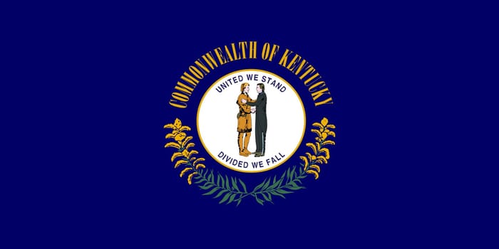 Kentuckian official flag, symbol. American patriotic element. USA banner. United States of America background. Flag of the US state of Kentucky in correct size and colors, illustration