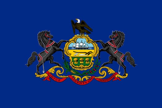 Pennsylvanian official flag, symbol. American patriotic element. USA banner. United States of America background. Flag of the US state of Pennsylvania in correct size and colors, illustration