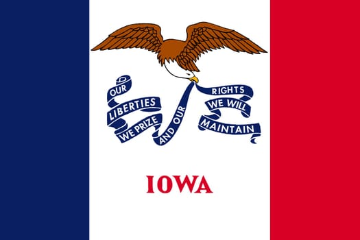 Iowan official flag, symbol. American patriotic element. USA banner. United States of America background. Flag of the US state of Iowa in correct size and colors, illustration
