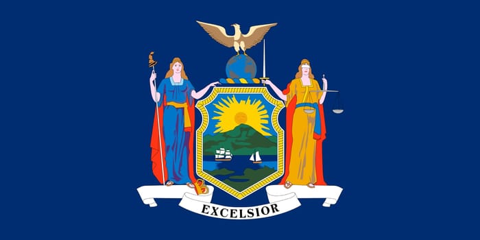 New Yorker official flag, symbol. American patriotic element. USA banner. United States of America background. Flag of the US state of New York in correct size and colors, illustration