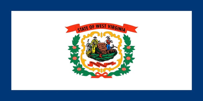West Virginian official flag, symbol. American patriotic element. USA banner. United States of America background. Flag of the US state of West Virginia in correct size and colors, illustration