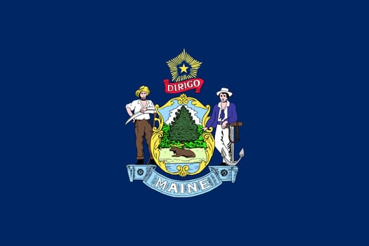 Mainer official flag, symbol. American patriotic element. USA banner. United States of America background. Flag of the US state of Maine in correct size and colors, illustration