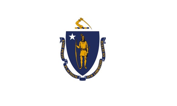 Massachusettsan official flag, symbol. American patriotic element. USA banner. United States of America background. Flag of the US state of Massachusetts in correct size and colors, illustration