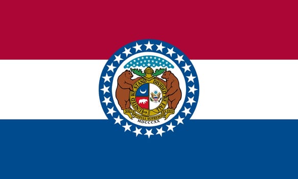 Missourian official flag, symbol. American patriotic element. USA banner. United States of America background. Flag of the US state of Missouri in correct size and colors, illustration