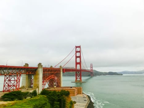 The gate bridge over sea in a fog in San Francisco