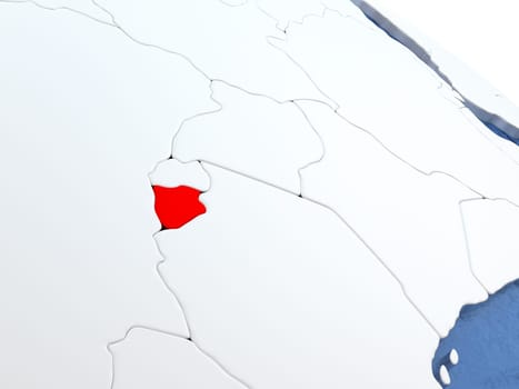 Map of Burundi on globe with metallic land and realistic water. 3D illustration