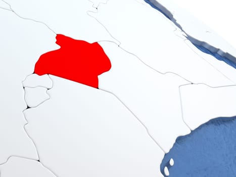 Map of Uganda on globe with metallic land and realistic water. 3D illustration