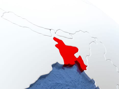 Map of Bangladesh on globe with metallic land and realistic water. 3D illustration