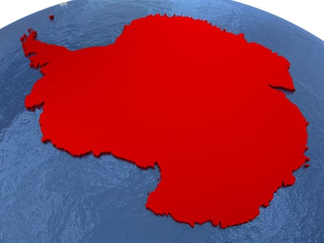 Map of Antarctica on globe with metallic land and realistic water. 3D illustration