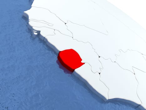 Map of Sierra Leone on globe with metallic land and realistic water. 3D illustration