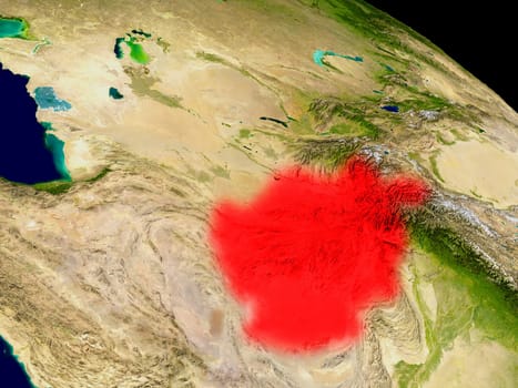 Afghanistan from space in red. 3D illustration with highly detailed realistic planet surface. Elements of this image furnished by NASA.