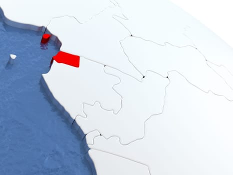Map of Equatorial Guinea on globe with metallic land and realistic water. 3D illustration