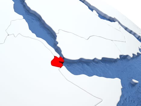 Map of Djibouti on globe with metallic land and realistic water. 3D illustration