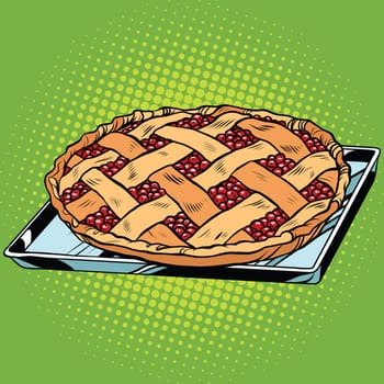 Berry pie on iron pallet, pop art retro vector illustration