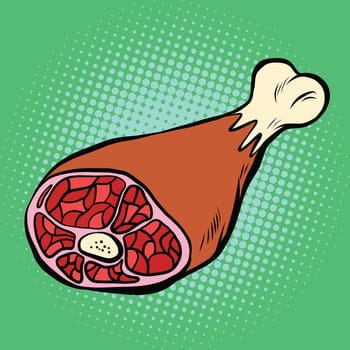 Leg meat, smoked delicacies, pop art retro vector illustration