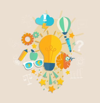 Conceptual representation of an idea or inspiration in flat style, vector.