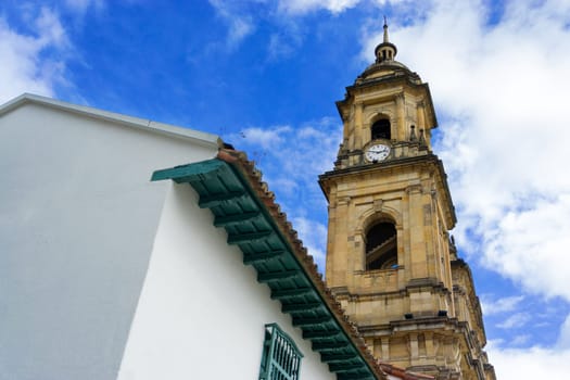 Looking up at the cathedral in Bogota, Colombia