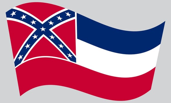 Mississippian official flag, symbol. American patriotic element. USA banner. United States of America background. Flag of the US state of Mississippi waving on gray background, vector