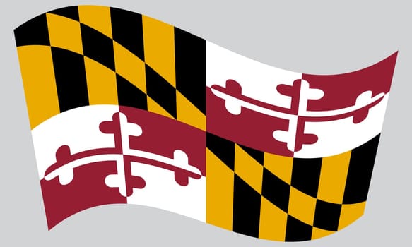Maryland official flag, symbol. American patriotic element. USA banner. United States of America background. Flag of the US state of Maryland waving on gray background, vector