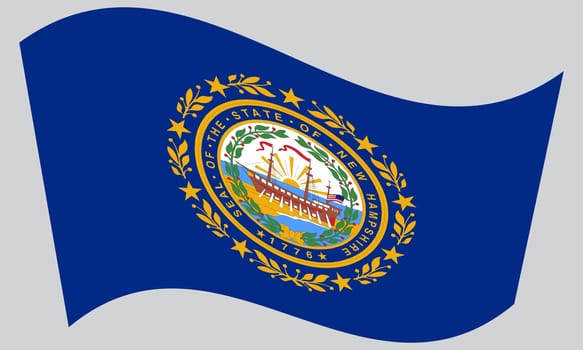 New Hampshirite official flag, symbol. American patriotic element. USA banner. United States of America background. Flag of the US state of New Hampshire waving on gray background, vector