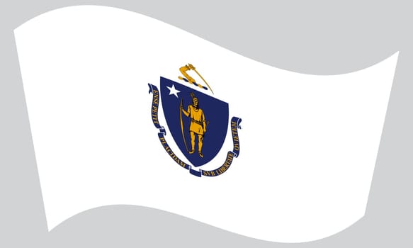 Massachusettsan official flag, symbol. American patriotic element. USA banner. United States of America background. Flag of the US state of Massachusetts waving on gray background, vector