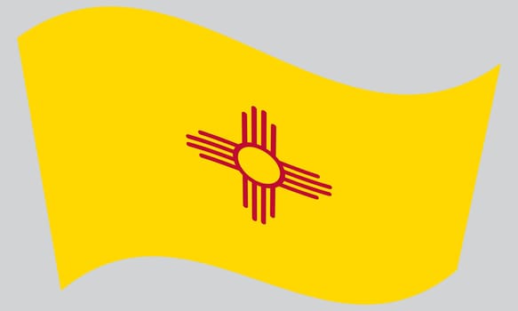 New Mexican official flag, symbol. American patriotic element. USA banner. United States of America background. Flag of the US state of New Mexico waving on gray background, vector