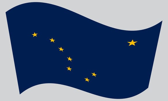 Alaskan official flag, symbol. American patriotic element. USA banner. United States of America background. Flag of the US state of Alaska waving on gray background , vector