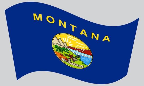 Montanan official flag, symbol. American patriotic element. USA banner. United States of America background. Flag of the US state of Montana waving on gray background, vector