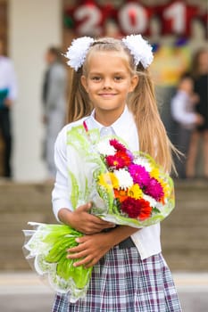 Portrait first grader girls at school