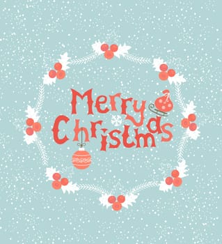 Christmas Greeting Card. Merry Christmas inscription inside frame. Vector illustration.