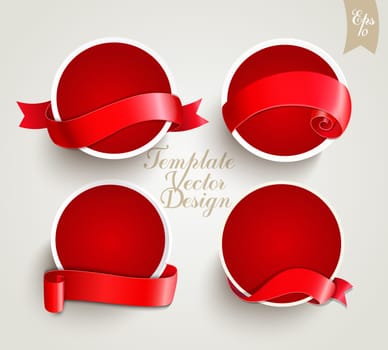 Set of red template labels with ribbons for your design.