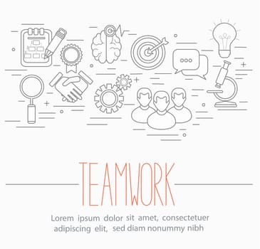Line style vector illustration design concept of teamwork.