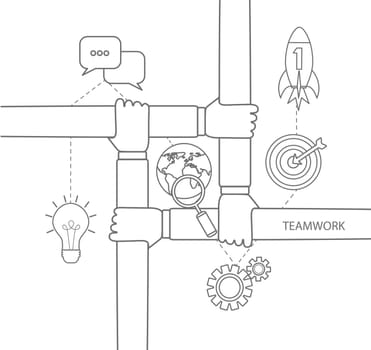Simple mono linear pictogram, teamwork concept. Stroke vector logo concept, web graphics. Vector Illustration.