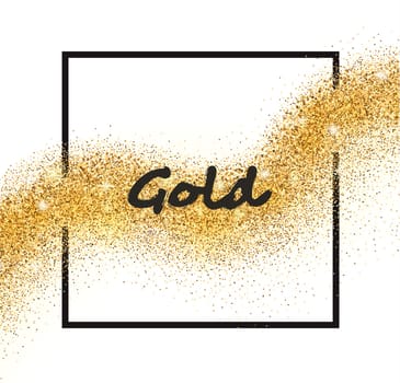 Vector golden sparkling falling star with frame on white background. Gold glittering wave for card.